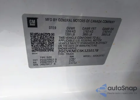 2019 Chevrolet Silverado 1500 Ld Wt z USA, uszkodzony, nr VIN 2GCVKNEC5K1210178